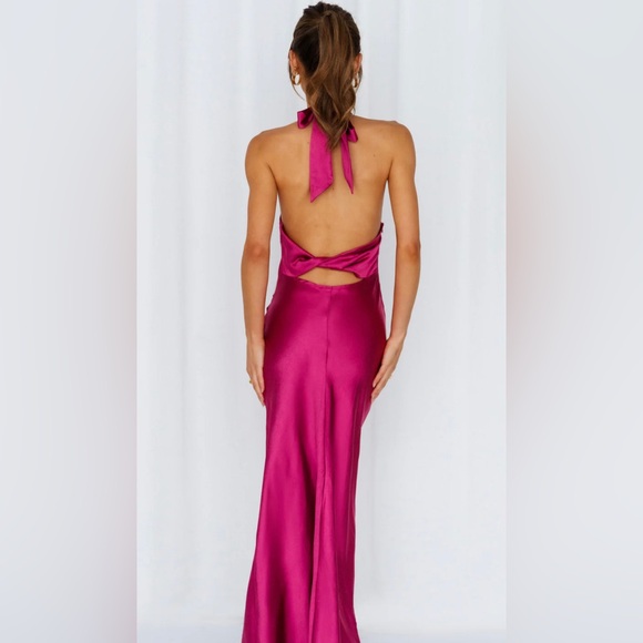 Hello Molly Light Minds Satin MIDI Dress in Fuchsia - Picture 2 of 3